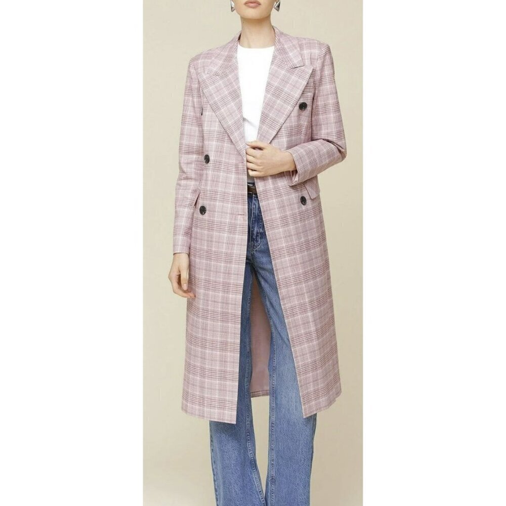Avec Les Filles Pink Plaid Tailored Trench Coat Size Small